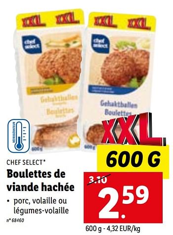 Promoties Boulettes de viande hachée - Chef select - Geldig van 09/01/2023 tot 14/01/2023 bij Lidl