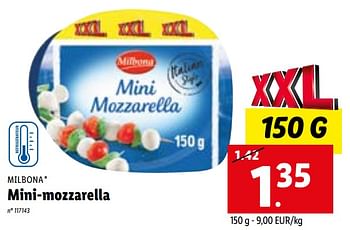 Promoties Mini-mozzarella - Milbona - Geldig van 09/01/2023 tot 14/01/2023 bij Lidl