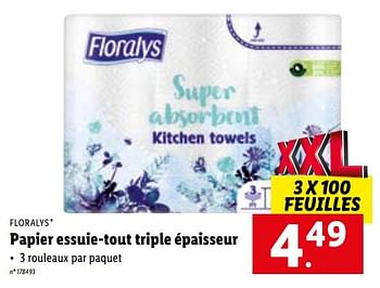 Promoties Papier essuie-tout triple épaisseur - Floralys - Geldig van 09/01/2023 tot 14/01/2023 bij Lidl
