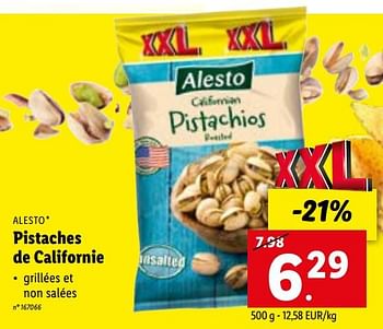 Promoties Pistaches de californie - Alesto - Geldig van 09/01/2023 tot 14/01/2023 bij Lidl