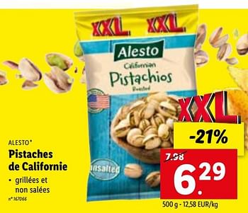 Promotions Pistaches de californie - Alesto - Valide de 09/01/2023 à 14/01/2023 chez Lidl