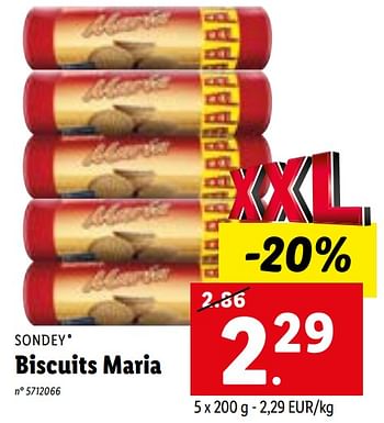 Promotions Biscuits maria - Sondey - Valide de 09/01/2023 à 14/01/2023 chez Lidl