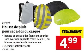 Promotions Housse de pluie pour sac à dos ou casque - Crivit - Valide de 09/01/2023 à 14/01/2023 chez Lidl