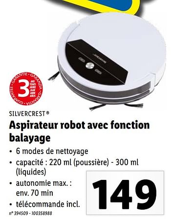 Promotions Silvercrest aspirateur robot avec fonction balayage - SilverCrest - Valide de 09/01/2023 à 14/01/2023 chez Lidl