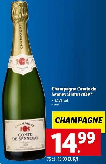 Promotions Champagne comte de senneval brut aop - Champagne - Valide de 09/01/2023 à 14/01/2023 chez Lidl