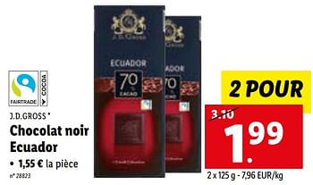 Promotions Chocolat noir ecuador - J.D.Gross - Valide de 09/01/2023 à 14/01/2023 chez Lidl