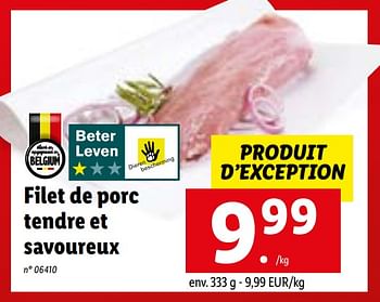 Promoties Filet de porc tendre et savoureux - Huismerk - Lidl - Geldig van 09/01/2023 tot 14/01/2023 bij Lidl