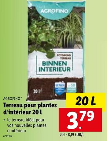 Promoties Terreau pour plantes d‘intérieur - Agrofino - Geldig van 09/01/2023 tot 14/01/2023 bij Lidl