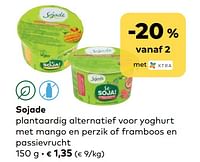 Sojade plantaardig alternatief voor yoghurt met mango en perzik of framboos en passievrucht-Sojade