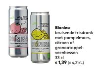 Bionina bruisende frisdrank met pompelmoes, citroen of granaatappelveenbessen-Bionina