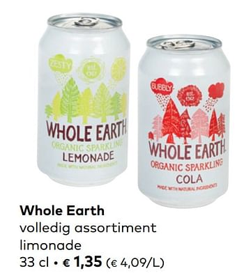 Promoties Whole earth volledig assortiment limonade - Whole Earth - Geldig van 02/01/2023 tot 31/01/2023 bij Bioplanet