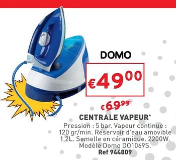 Promotions Centrale vapeur domo do1069s - Domo elektro - Valide de 04/01/2023 à 31/01/2023 chez Trafic