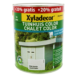 Xyladecor Tuinhuis Color dekkende Houtbeits witte jasmijn 2,5 l + 0,5 l