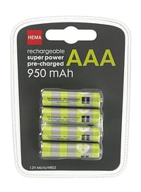 HEMA Oplaadbare AAA Batterijen 950mAh Plus - 4 Stuks-Huismerk - Hema