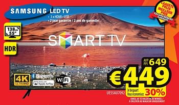 Promotions Samsung led tv ue55au7092 - Samsung - Valide de 03/01/2023 à 11/01/2023 chez ElectroStock