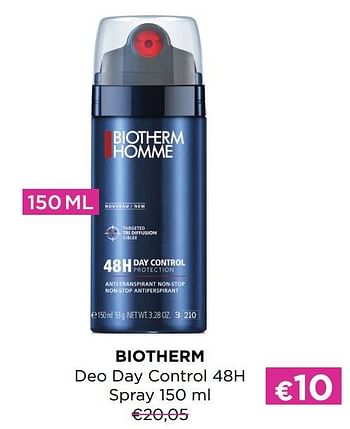 Promoties Biotherm deo day control 48h spray - Biotherm - Geldig van 03/01/2023 tot 31/01/2023 bij ICI PARIS XL