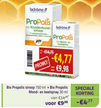 Promoties Bio propolis siroop + bio propolis mond- en keelspray - Ladrome - Geldig van 03/01/2023 tot 31/01/2023 bij Mannavita