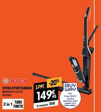 Promoties Bosch steelstofzuiger bbh32101 flexxo - Bosch - Geldig van 03/01/2023 tot 31/01/2023 bij Electro Depot
