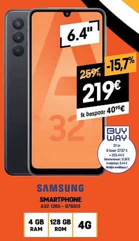 Promoties Samsung smartphone a32 128g - Samsung - Geldig van 03/01/2023 tot 31/01/2023 bij Electro Depot