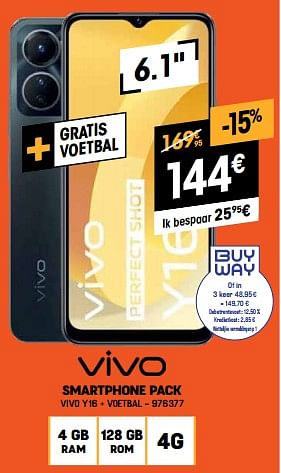 Promoties Smartphone pack vivo y16 + voetbal - Vivo - Geldig van 03/01/2023 tot 31/01/2023 bij Electro Depot