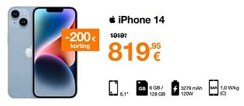 Promoties Apple iphone 14 - Apple - Geldig van 03/01/2023 tot 15/01/2023 bij Orange