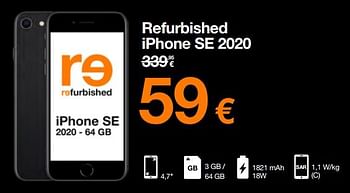 Promotions Apple refurbished iphone se 2020 - Apple - Valide de 03/01/2023 à 15/01/2023 chez Orange
