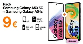 Promoties Pack samsung galaxy a53 5g + samsung galaxy a04s - Samsung - Geldig van 03/01/2023 tot 15/01/2023 bij Orange