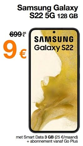 Promoties Samsung galaxy s22 5g 128 gb - Samsung - Geldig van 03/01/2023 tot 15/01/2023 bij Orange
