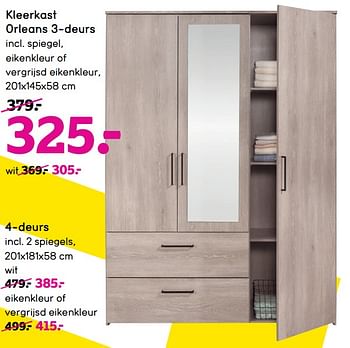 Promoties Kleerkast orleans 3-deurs - Huismerk - Leen Bakker - Geldig van 03/01/2023 tot 31/01/2023 bij Leen Bakker