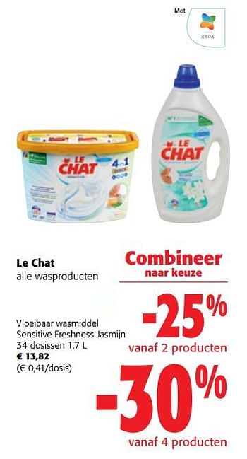 Promoties Le chat vloeibaar wasmiddel sensitive freshness jasmijn - Le Chat - Geldig van 02/01/2023 tot 10/01/2023 bij Colruyt