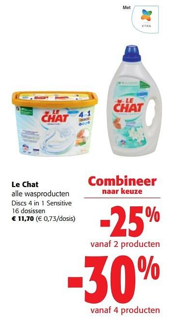 Promoties Le chat wasproducten discs 4 in 1 sensitive - Le Chat - Geldig van 02/01/2023 tot 10/01/2023 bij Colruyt