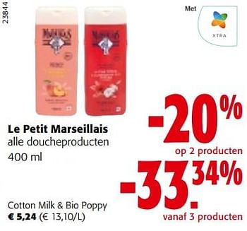 Promoties Le petit marseillais doucheproducten cotton milk + bio poppy - Le Petit Marseillais - Geldig van 02/01/2023 tot 10/01/2023 bij Colruyt