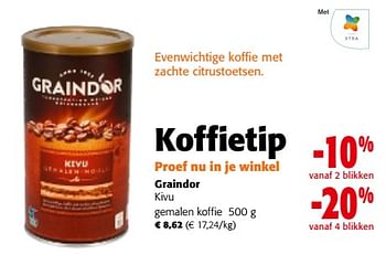 Promoties Graindor kivu gemalen koffie - Graindor - Geldig van 02/01/2023 tot 10/01/2023 bij Colruyt