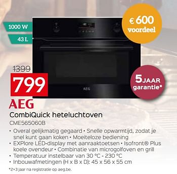 Promoties Aeg combiquick heteluchtoven cme565060b - AEG - Geldig van 03/01/2023 tot 31/01/2023 bij Selexion