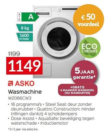 Promoties Asko wasmachine w2086cw3 - Asko - Geldig van 03/01/2023 tot 31/01/2023 bij Selexion