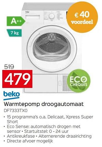 Promotions Beko warmtepomp droogautomaat df7333tx0 - Beko - Valide de 03/01/2023 à 31/01/2023 chez Selexion