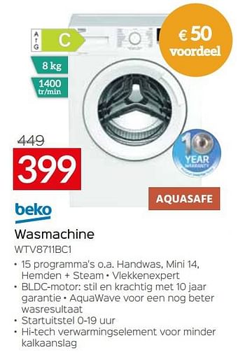 Promoties Beko wasmachine wtv8711bc1 - Beko - Geldig van 03/01/2023 tot 31/01/2023 bij Selexion