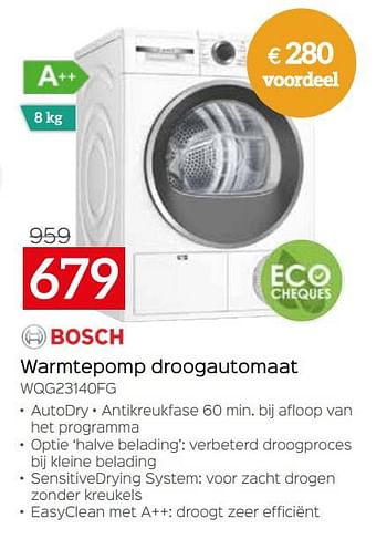Promotions Bosch warmtepomp droogautomaat wqg23140fg - Bosch - Valide de 03/01/2023 à 31/01/2023 chez Selexion