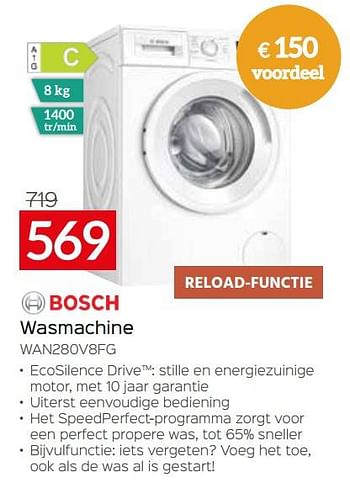Promoties Bosch wasmachine wan280v8fg - Bosch - Geldig van 03/01/2023 tot 31/01/2023 bij Selexion