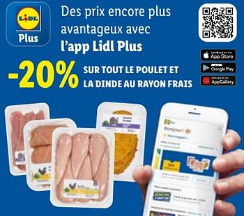 Promotions -20% sur tout le poulet et la dinde au rayon frais - Produit maison - Lidl - Valide de 15/01/2023 à 21/01/2023 chez Lidl