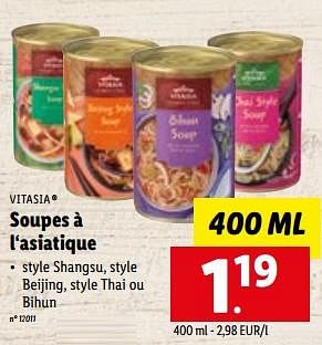 Promotions Soupes à l‘asiatique - Vitasia - Valide de 15/01/2023 à 21/01/2023 chez Lidl