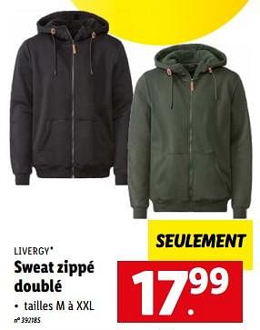 Promotions Sweat zippé doublé - Livergy - Valide de 15/01/2023 à 21/01/2023 chez Lidl