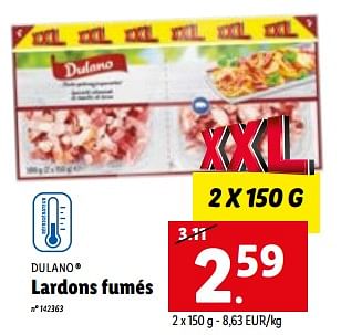 Promotions Lardons fumés - Dulano - Valide de 15/01/2023 à 21/01/2023 chez Lidl