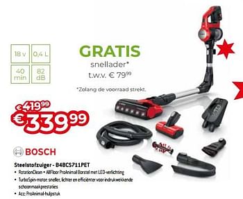 Promoties Bosch steelstofzuiger - b4bcs711pet - Bosch - Geldig van 03/01/2023 tot 31/01/2023 bij Exellent