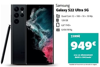 Promotions Samsung galaxy s22 ultra 5g - Samsung - Valide de 03/01/2023 à 31/01/2023 chez Base