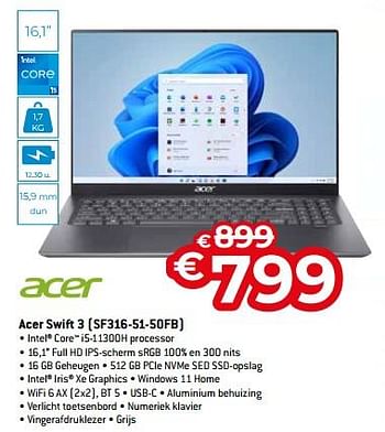 Promotions Acer swift 3 sf316-51-50fb - Acer - Valide de 03/01/2023 à 31/01/2023 chez Exellent