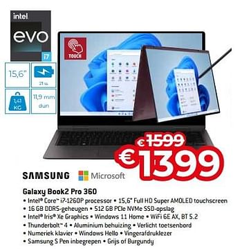 Promoties Samsung galaxy book2 pro 360 - Samsung - Geldig van 03/01/2023 tot 31/01/2023 bij Exellent
