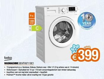 Promoties Beko wasmachine bewtv8711bc1 - Beko - Geldig van 03/01/2023 tot 31/01/2023 bij Expert