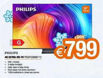 Promotions Philips 4k ultra hd-tv pi55pus888712 - Philips - Valide de 03/01/2023 à 31/01/2023 chez Expert
