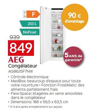 Promotions Aeg congélateur agb625f7nw - AEG - Valide de 03/01/2023 à 31/01/2023 chez Selexion